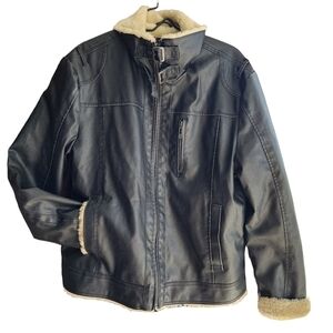 INC faux leather & fur lined black distressed winter jacket